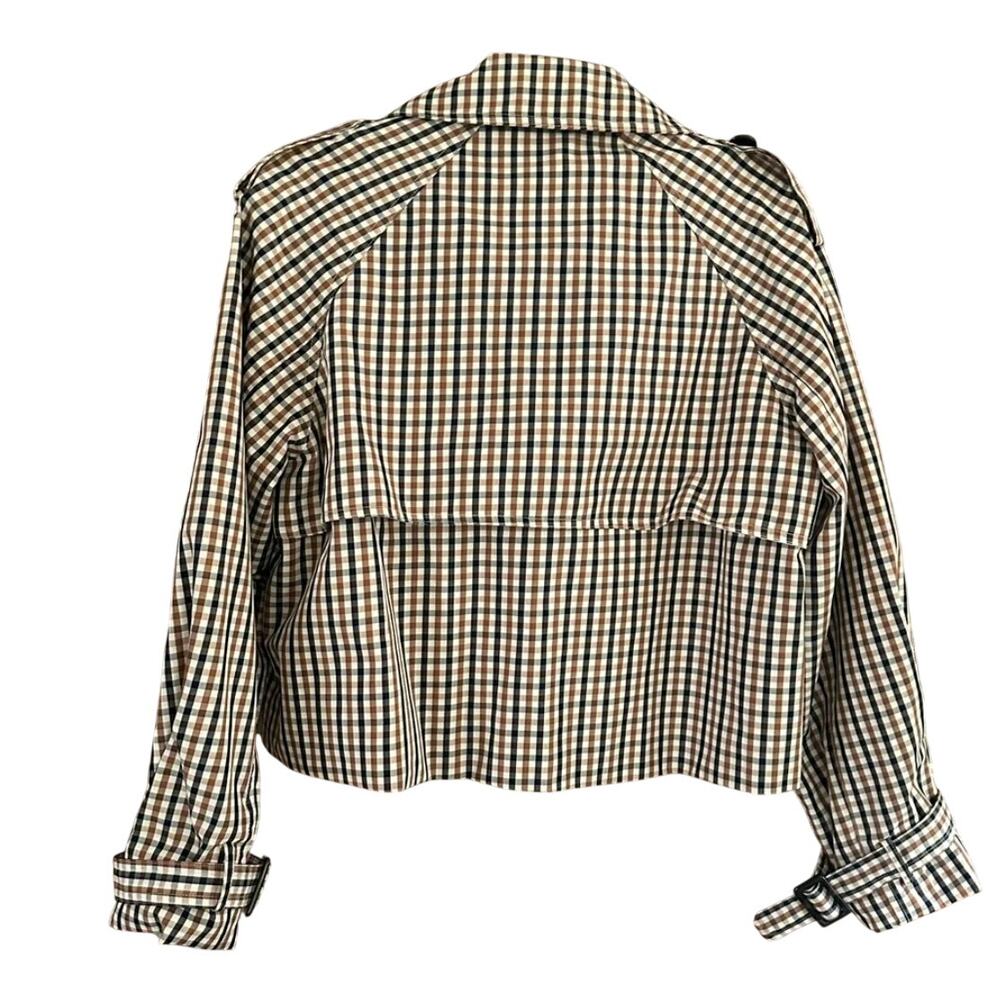 NWT Sold Out Anthropologie Crop Trench Coat Plaid Tartan Fall Rain Coat - Picture 7 of 8